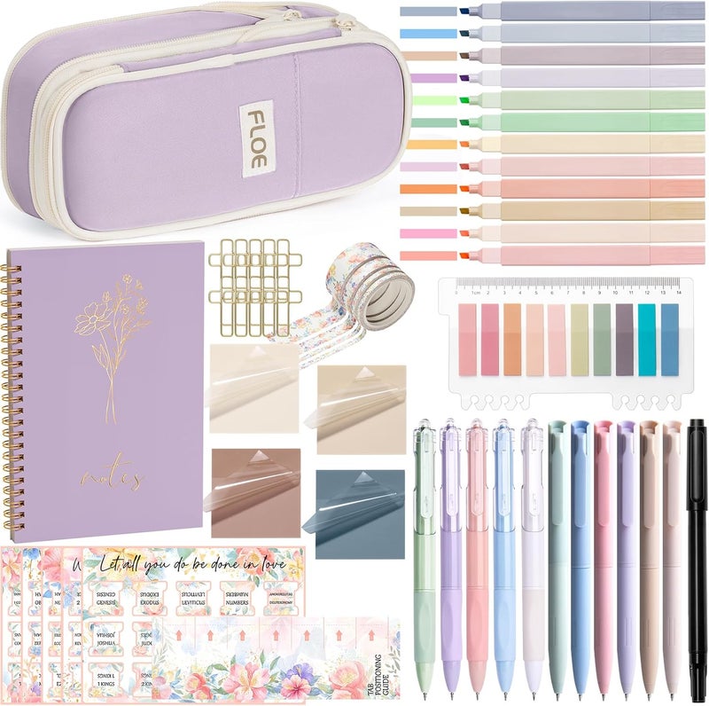 FLOE Bible Study Supplies Journaling Kit for Women, Valentines Day Christian Gifts for Women Her, Bible Study Tool w/Pastel Highlighter and Pen No Bleed, Pencil Case Notebook Annotation Kit Accessories Set - Image 1